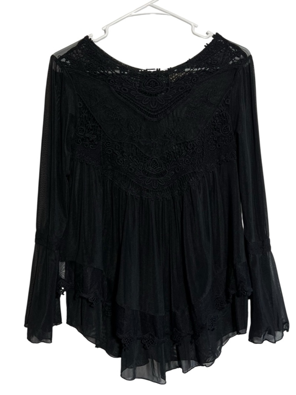 Altard State Black Boho Crochet Lace Bell Sleeve Fairycore Tunic Blouse Size S - Picture 2 of 10